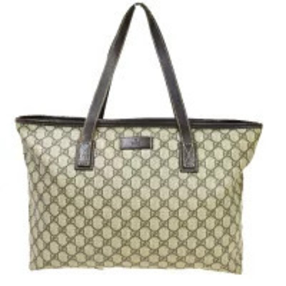 Gucci GG Supreme Tote Bag brown leather handles embossed